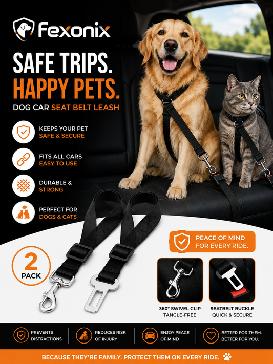 2-Pack Dog Car Seat Belt Leash – Safe & Adjustable Travel Tether 🐶